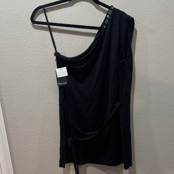 NWT Dolce Cabo Elegant Black One-Shoulder Top w/ Rhinestones ✨🖤 – SZ XL - Picture 4 of 5